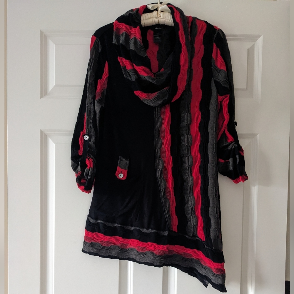 Ali Miles sweater Cowl Neck tunic cable knit red black gray Lagenlook